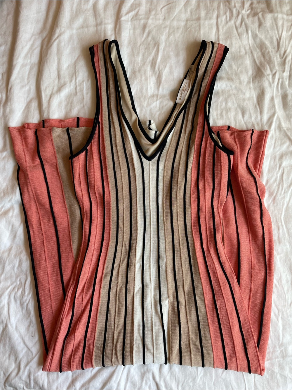Ramy Brook Coral, Cream & Black Striped Knit Dress